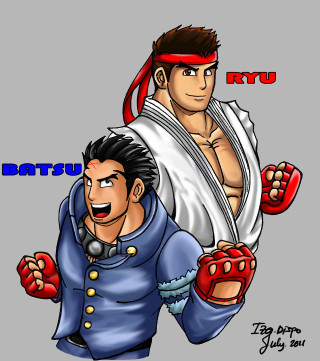 Cartoon man woman boxing gloves - baiōken eishun free wallpaper for tablet