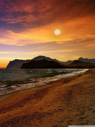 Beach sunset mountain person walking - free mountains wallpaper