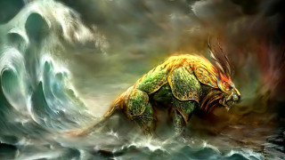 Creature water wave sky clouds - fantasy concept art free wallpaper