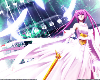 Woman white dress sword green - star and a sky free wallpaper for desktop