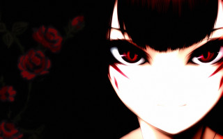 Anime girl red eyes horns - red rose free wallpaper for desktop