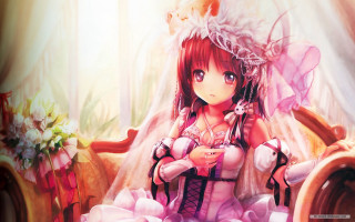 Woman pink dress sitting bed - a pink dress free wallpaper for desktop