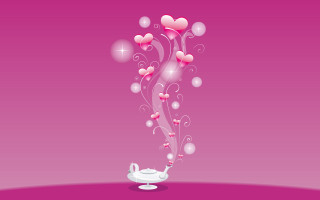 Teapot hearts flying pink background - a teapot free wallpaper