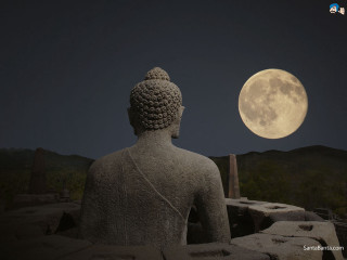 Buddha statue fullmoon mountains night - a buddha statue free wallpaper for desktop