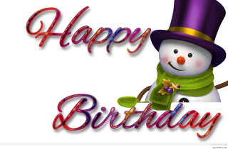 Snowman purple hat green scarf - happy birthday free wallpaper