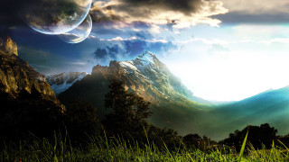 Mountain range earth view cloudy 2 - a painting of a mountain range free wallpaper