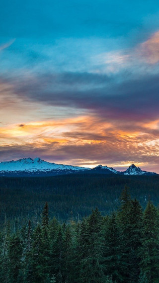 Sunset mountain range trees foreground - free sunset wallpaper for mobile