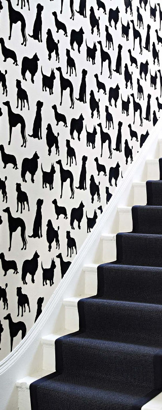 Dog wall staircase maximalism monochrome - free dogs wallpaper