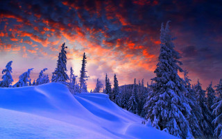 Sunset snowy mountain trees clouds 10 - bob ross free wallpaper