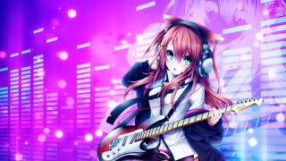 Girl headphones guitar happy music - computer art free wallpaper for desktop