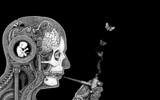 Skeleton smoking cigarette butterfly black 2 - dan hillier free wallpaper