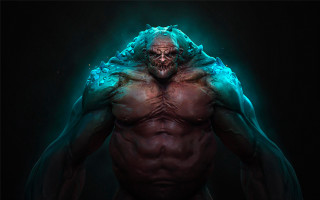 Glowing green giant shock art - a large body free wallpaper