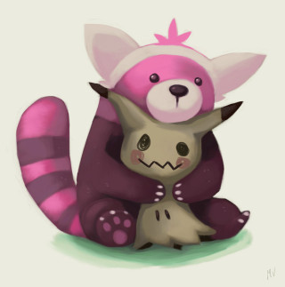 Cartoon raccoon hugging smaller raccoon - its head free wallpaper for tablet