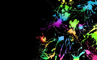 Black background multicolored paint splatters - fluorescent free wallpaper