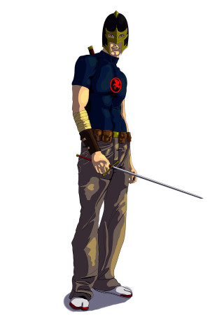 Man costume sword helmet standing - a helmet free wallpaper