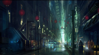 City street night rain person - cyberpunk city free wallpaper