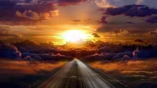Highway sunset clouds sun setting - god ray free wallpaper for desktop