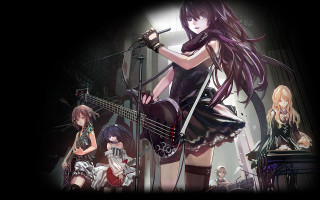 Anime girls guitar microphone dark - a group of anime girls free wallpaper