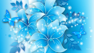 Blue flower butterflies bubbles stars - butterfly free wallpaper