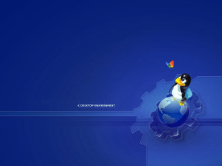 Penguin globe butterfly blue background - a penguin free wallpaper