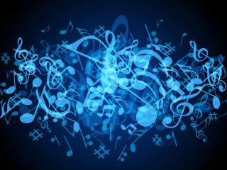 Blue background musical notes symbols - musical free wallpaper for desktop