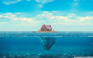 House island ocean boat water - surreal photography free wallpaper for desktop