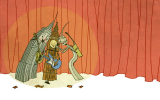 Man woman curtain guitar bird - the other side free wallpaper for desktop