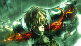 Man sword green red flames - free rain wallpaper for desktop