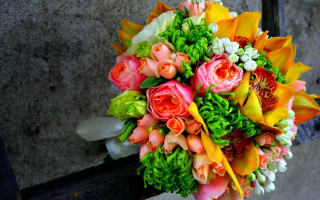 Bouquet flowers rail building stone - free flowers wallpaper