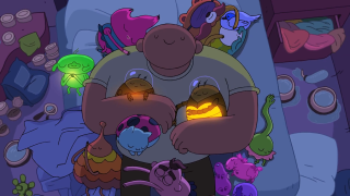 Man holding candle stuffed animals - temporary art free wallpaper