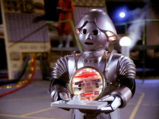 Robot holding tray woman suit - a robot holding free wallpaper