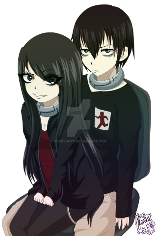 Anime couple sitting black background - free anime wallpaper for mobile