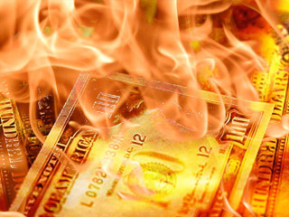 Burning dollar bill flames hand - flame free wallpaper