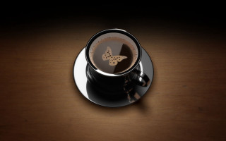 Coffee butterfly saucer wooden table - a saucer free wallpaper