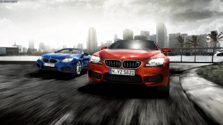 Cars driving road city skyline 2 - two car free wallpaper