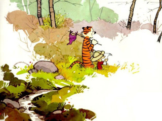 Tiger dog woods stream forest - bill watterson free wallpaper