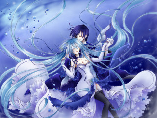 Bluehair hugging anime underwater dress - girl free wallpaper