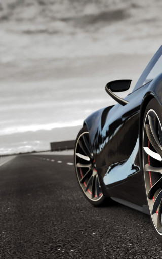 Black sports car ocean road - free 3d render wallpaper for mobile