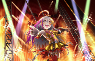 Woman costume stage lights microphone - her hand and a microphone free wallpaper