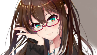 Girl glasses long hair posing - glass free wallpaper