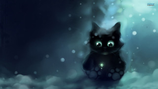 Black cat glowing eyes snow - a black cat free wallpaper