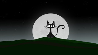 Black cat hill full moon - a black cat free wallpaper