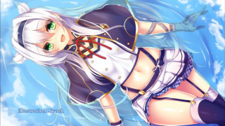 Anime girl white hair green 3 - leg free wallpaper