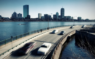 City skyline bridge river cars - a bridge and a river free wallpaper for desktop