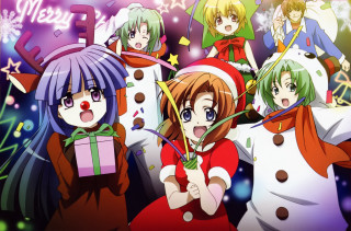 Anime girls presents snowman stars - star and snow free wallpaper