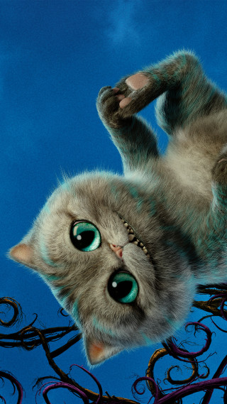 Black cat green eyes upside - its head on free wallpaper for mobile