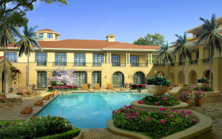 Large house pool flowers trees - a large house free wallpaper