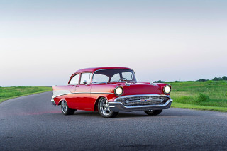 Red white car driving green 2 - car free wallpaper