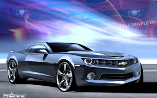 Silver chevrolet camaro artistic blue - artistic free wallpaper for desktop