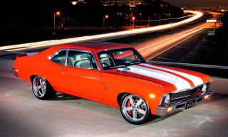 Red car white stripes night - white stripe free wallpaper